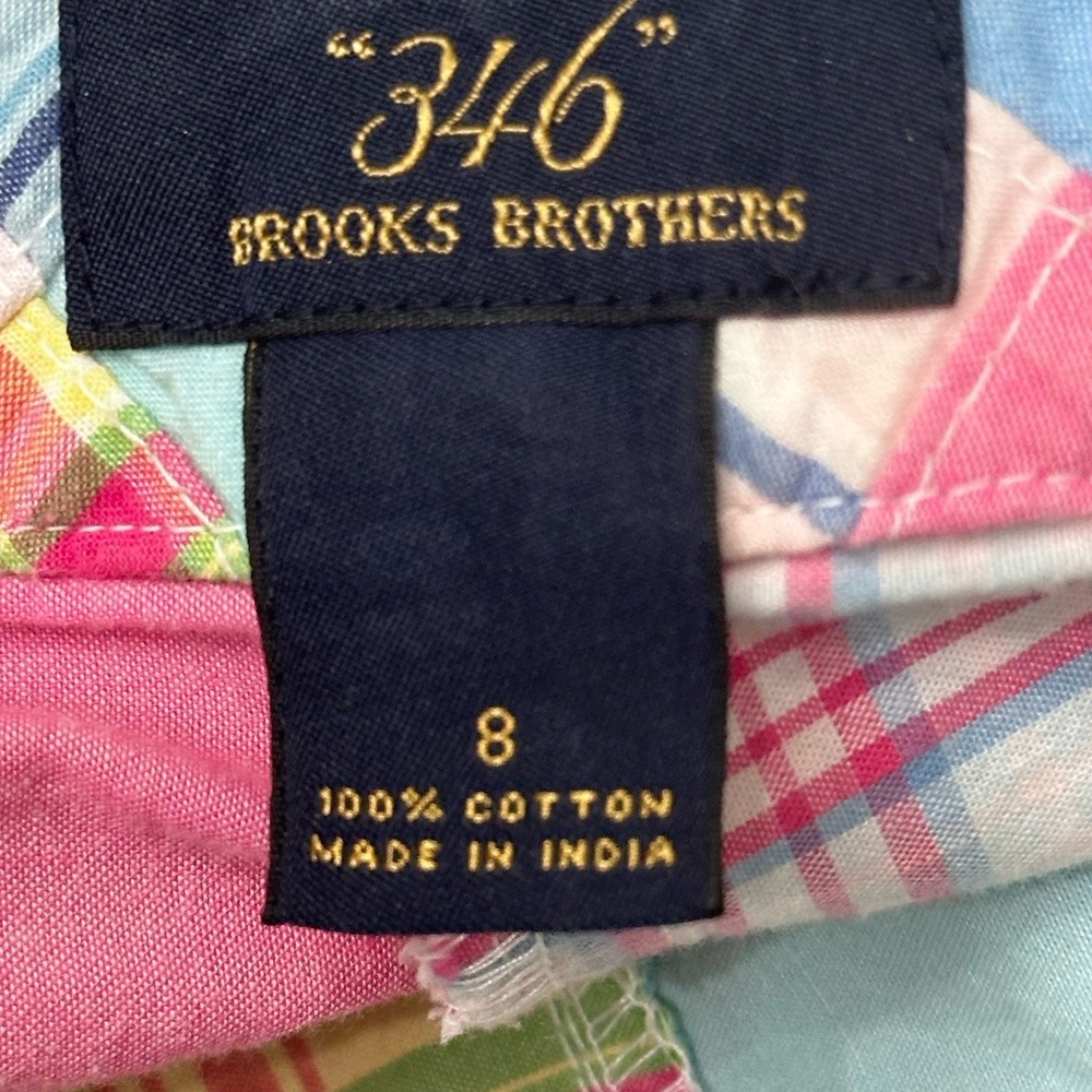 Womens Brooks Brothers 346 Pink Patchwork Madras Shorts Size 8 Cotton Preppy - Picture 8 of 9